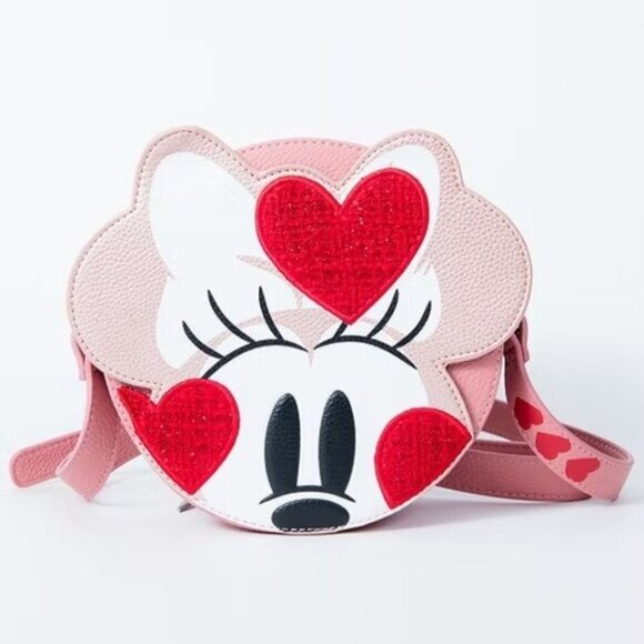 Danielle Nicole Disney Minnie Mouse Hearts Crossbody Bag Pink Red Valentines - Picture 1 of 6